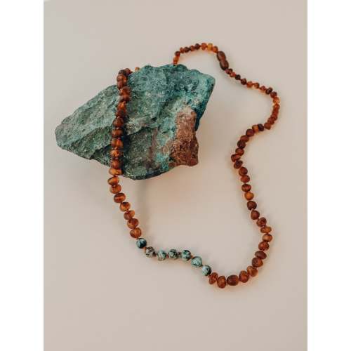 Teething Necklace Raw Cognac Baltic Amber + Turquoise Jasper || Necklace – CanyonLeaf