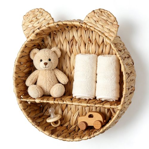 Amazon.com: Leshiduoviva Bear Water Hyacinth Wicker Wall Floating Shelf, Handwoven Boho Hanging Decor & Woodland Storage Organizer for Bedroom, Bathroom, Living Room, Books & Toys