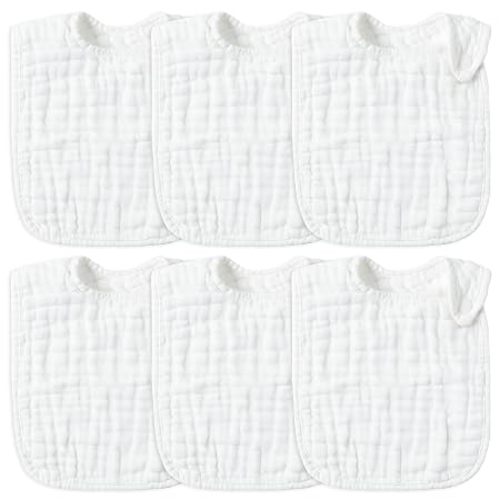 White 6Pcs Snap Muslin Cotton Baby Bibs