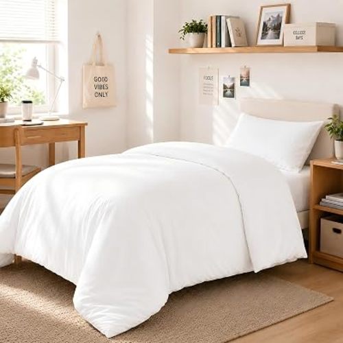 weigelia Twin Comforter Set White Comforter 2 Pieces Boho Solid Color Bedding Comforter Set for All Season Soft Lightweight Microfiber Reversible Comforter Set (1 Comforter, 1 Pillowcase)