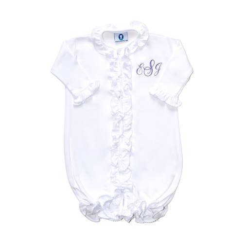 All White Pima Cotton Ruffled Converter Gown-Baby Girl Coming Home Outfit-Newborn Baby Girl-Pima Cotton Baby-Baby Girl-Designer baby