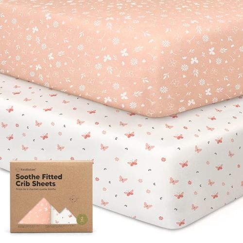 KeaBabies 2-Pack Organic Crib Sheets for Boys, Girls - 52x28 Fitted Crib Mattress Sheet Neutral, Breathable Jersey Cotton Cover for Baby Bed, Toddler Mattress, Soft & Cute Prints (Butterflies)