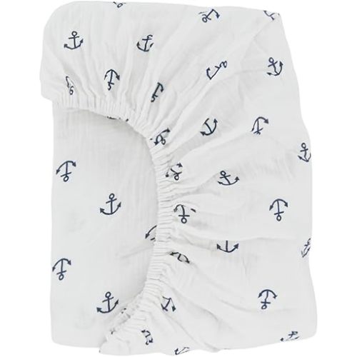 Synrroe Fitted Muslin Crib Sheets, Stretchy Crib Bed Sheets for Babies Boys, Super Soft and Comfortable 100% Cotton Bed Sheets Double Layers (Anchor)