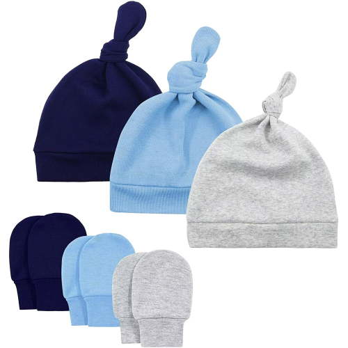 Cotton Infant Beanie Mitten Sets Knot Newborn Girl Cap Soft Baby Boys Girls Beanies Toddler boy winter Hats and Gloves 3 Sets for 0-6 Months