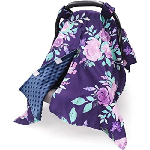 TANOFAR Car Seat Cover Baby, Carseat Covers Baby Boy Girl, Peekaboo Opening Infant Car Seat Cover for Winter, Warm & Cozy, Purple Floral