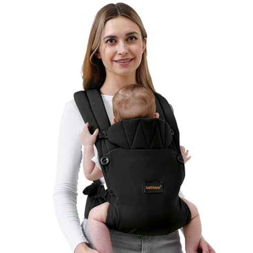 BethBear Baby Carrier Newborn to Toddler, 7-45 lbs with Natural Cotton Linen, Ergonomic Design,Versatile and Adjustable,Hands Free for Moms&Dads (Black)