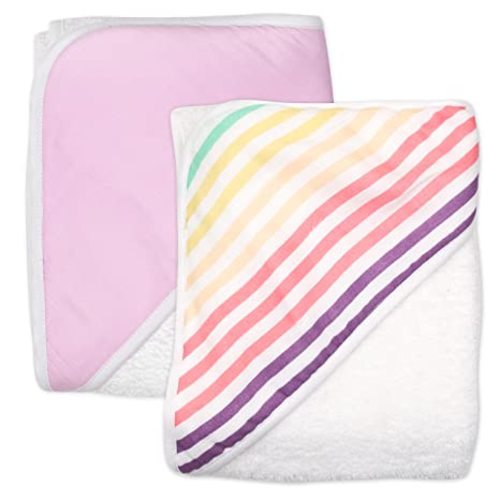HonestBaby Baby 2-Pack Organic Cotton Hooded Towels, Rainbow Stripe, One Size