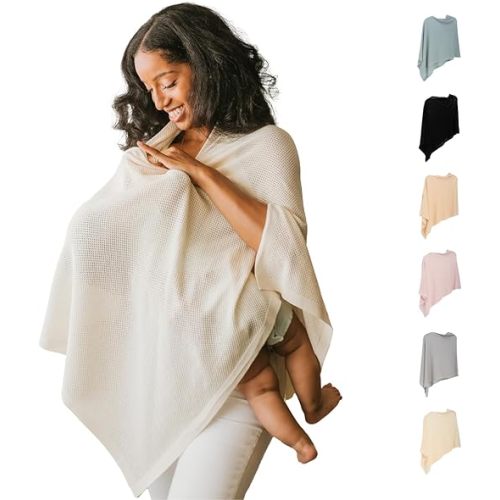 Breathable Nursing Cover Up for Breastfeeding - Privacy Nursing Covers - Newborn Essentials Must Haves - Improved Ponchy by Gold Mamas - Sand