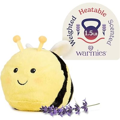 warmies Microwavable & Weighted Stuffed Animals, Bee - Heated Stuffed Animal Plushie for Warmth & Comfort - Cute Soft Plush Toys for Adults & Children (Boys, Girls, Babies & Toddlers)