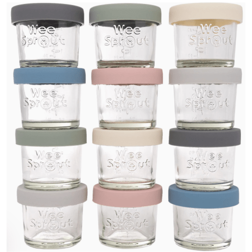 Glass Baby Food Storage Jars with Silicone Lids – 4 oz (Set of 12) Matte Variety
