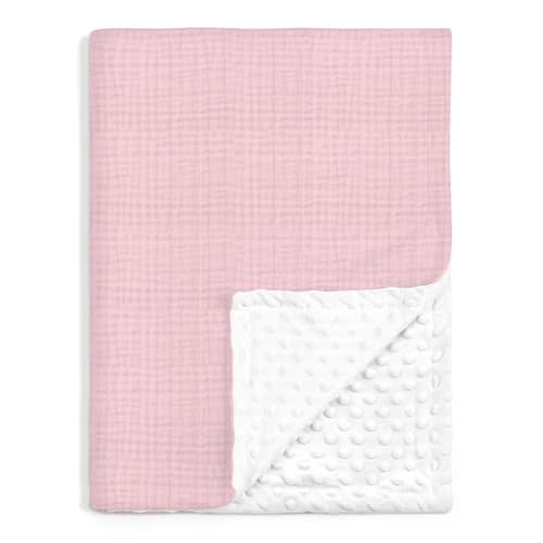 Baby Blankets for Girls, Soft Nursery Minky Blankets with Muslin and Dotted Fleece Back 30x40 inches, Receiving Bed Quilt for Newborn, Infants, Toddlers (Pink)