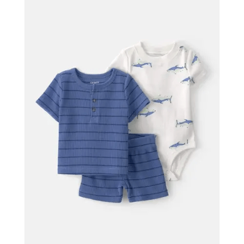 Baby Boy 3-Piece Shark Striped Outfit Set - Blue/White | Carter's