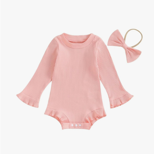 fhutpw Newborn Baby Girl Oversized Sweatshirt Romper Ruffle Long Sleeve Crewneck Onesie Sweater Tops Infant Fall Clothes