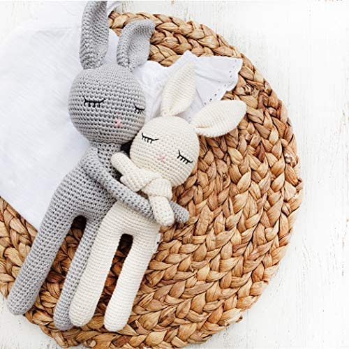 Natural Crochet Bunny"Sleepy Head Bunny" Rattle Toy Doll for Baby First Stuffed Animal Friend Amigurumi Crochet Sleeping Buddy Security Blanket Newborn Photo Propgray (Sleepy Bunny)