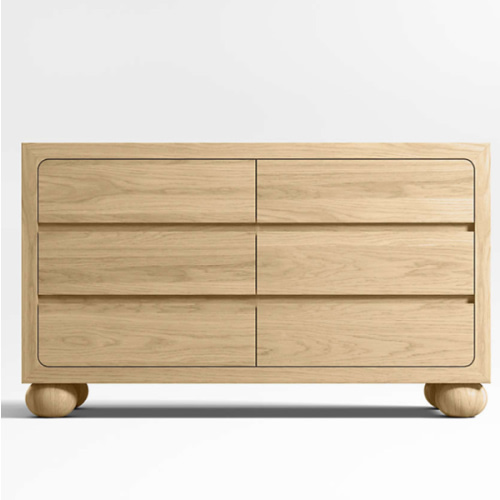 Emery 52" Natural Oak Wood Wide 6-Drawer Kids Dresser
