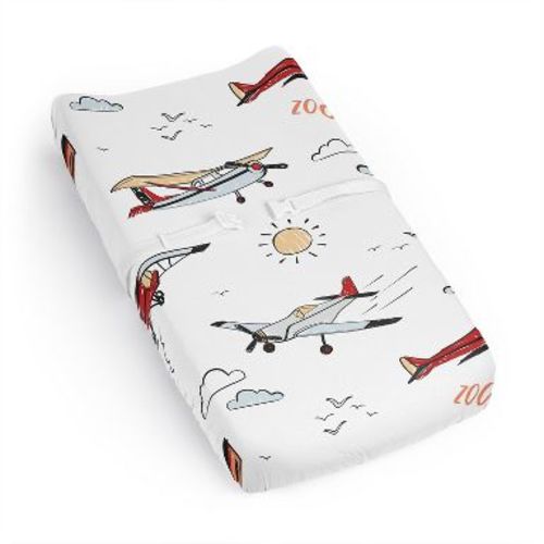 Sweet Jojo Designs Baby Boy Changing Pad Sheet Airplane Red and Blue