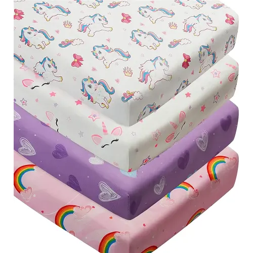 4 Pack Soft Baby Girl Crib Sheets for Standard Crib Mattress Unicron Rainbow Heart Cute Neutral Polyester Unisex Fitted Crib Sheets Set for Baby Girls