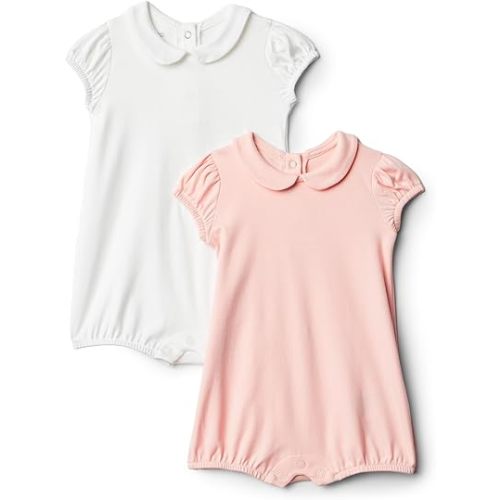 Amazon Essentials x Sofia Grainge Baby Girls' Short Sleeve Peter Pan Collar Romper, Pack of 2