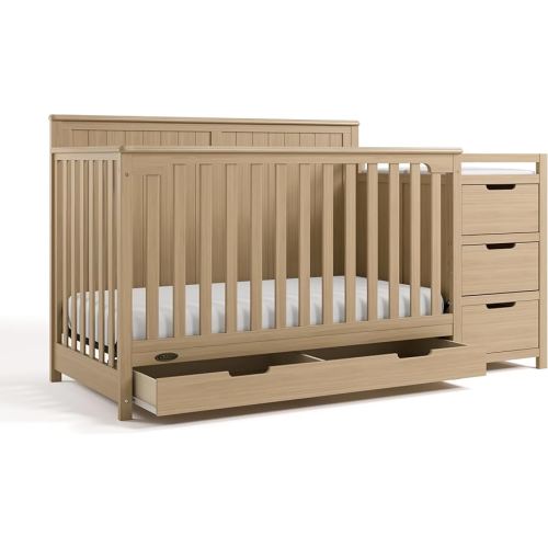 Graco Hadley 5-in-1 Convertible Crib & Changer (Driftwood) – GREENGUARD Gold Certified, Fits Standard Crib Mattress, Converts to Toddler Bed and Full Bed, 4 Adjustable Mattress Heights