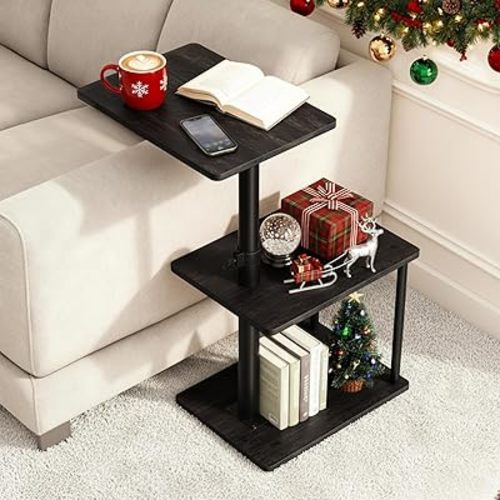 Swivel Side Table for Couch Arm, Adjustable C End Table for Recliner or Bed, Tv Trays with Storage Shelf for Small Spaces Small Nightstand Table for Living Room, Bedroom