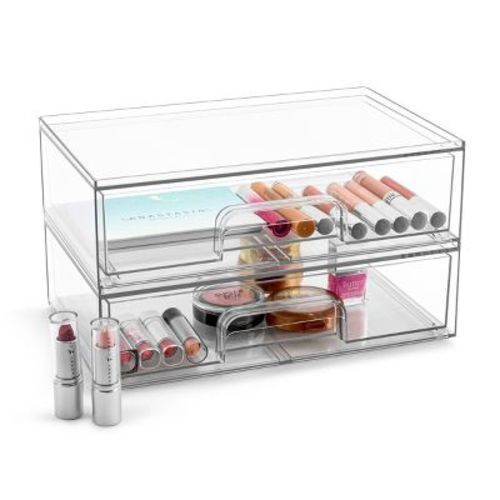 Sorbus 2 Pack Clear Acrylic Drawer Organizers - Makeup Case Pull-Out Drawers (12.1’’ Wide)