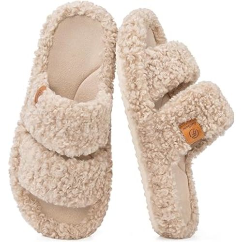 EverFoams Womens Fuzzy Open-toe Slippers Soft Comfy Memory Foam Indoor House Shoes