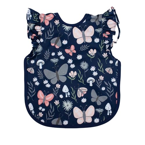 BapronBaby Flutter Butterfly Garden Bapron - No Neck Tie Safer Bib for Baby & Toddler - Soft Waterproof Stain Resistant - Machine Washable - Sz Baby/Toddler 6m-3T