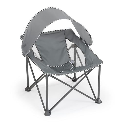 Bright Starts Pop 'N Chill Travel Seat, Indoor/Outdoor Use, Infant Seat with UPF 50+ Canopy, Grey, Ages 0-6 Months