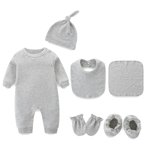 Infant Romper+Burp Cloth+Bib+Mittens+Shoes+Cap Set Breathable Healthy Fabric Tops for Baby