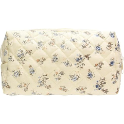PAZIMIIK Small Quilted Makeup Bag,Zipper Cosmetic Pouch,Hyacinth Beige