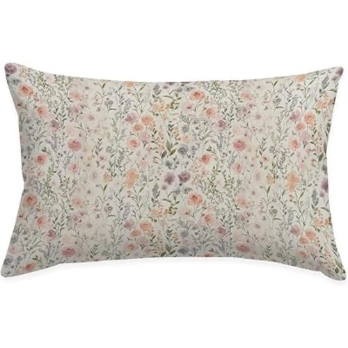 Floral Wildflower Girls Room Throw Pillow Cover 12x20, Spring Throw Pillows Decor for Bedroom Springtime Farmhouse Nursery