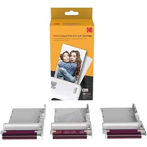 30 Pack of Kodak 4PASS 2.1"x3.4" Cartridge, All-in-One Paper and Color Ribbon Cartridge Refill - Compatible with Kodak Mini 2, Mini 2 Plus, Mini 2 Retro, Mini Shot, Mini Shot 2 Retro - ICRG-230