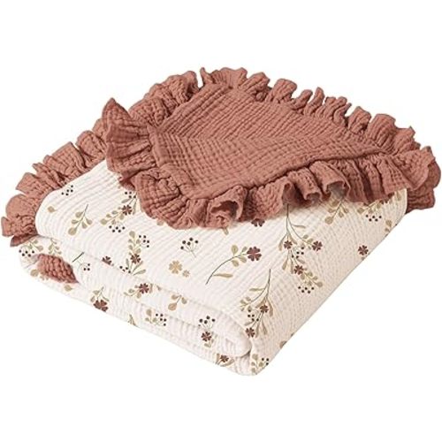 Konssy Flounce Muslin Baby Blankets, Cotton Crib Blanket for Baby Infant Toddler, Super Soft and Lightweight Nursery Blankets 40"x36" (Posy)