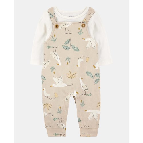 Baby 2-Piece Bird Print Long-Sleeve Tee & Overall Set
