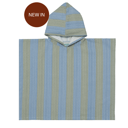 Poncho Towel - Khaki & Blue Stripes
