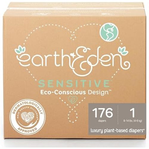Earth & Eden Sensitive Baby Diapers, Size 1, No Harsh Chemicals, 176 ct