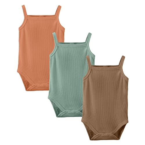 OPAWO Onsies for Baby Girls' Bodysuits 3 Pack Neutral Baby Clothes Spaghetti Strap & Long Sleeve Fall Baby Undershirt 0-2T