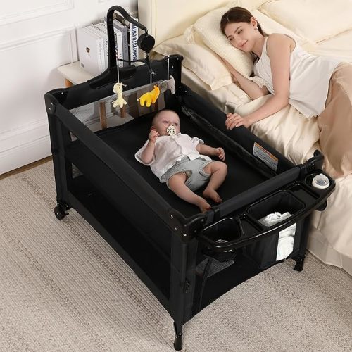Pack and Play, 4 in 1 Baby Playard – Portable Crib, Bassinet, Bedside Sleeper, Changing Table & Playpen | Breathable Mesh | Safe & Foldable for Newborns to Toddlers
