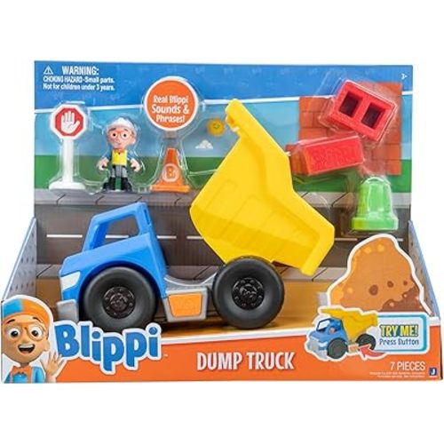 Blippi Dump Truck - Fun Freewheeling Vehicle Featuring 3 Construction Worker Sounds and Phrases - Educational Vehicles for Toddlers and Preschoolers - Amazon Exclusive