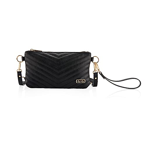 Itzy Ritzy Boss Pouch Wristlet, Crossbody Clutch & Belt Bag - Black Clutch Purse for Women - Includes Crossbody Strap & Wristlet Strap - Features 6 Card Slots & 2 Zippered Pockets (Jetsetter)