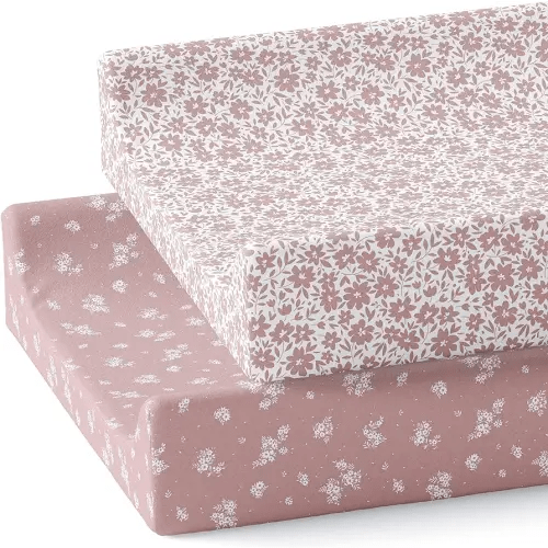 Baby Changing Pad Cover 2-Pack for Girls (Antique Rose) - Premium Fitted Sheets Baby Diaper Changing Table Cover - Buttery Soft Cotton Blend