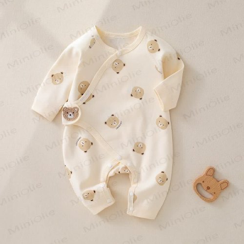Baby Beige Bear Print Pajamas Romper