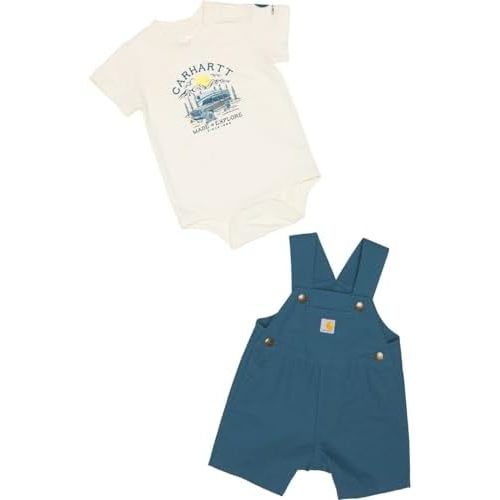 Carhartt Kid's CG8970 Short-Sleeve Bodysuit and Canvas Shortall Set - Boys
