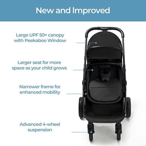 Mompush Wiz 2-in-1 Baby Stroller with Bassinet Mode - Foldable Infant Stroller to Explore More as a Family - Toddler Stroller with Reversible Stroller Seat - Travel System Compatible - Black