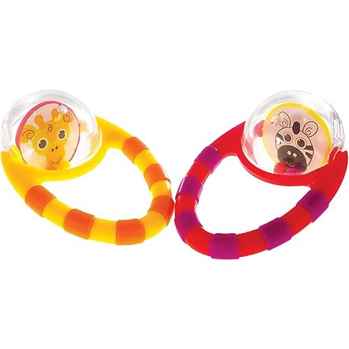 Sassy Flip & Grip Rattle | Value 2 Pack | Developmental Toy with Rattle Beads | Spinning Discs with Mirror | For Ages 3 Months and Up