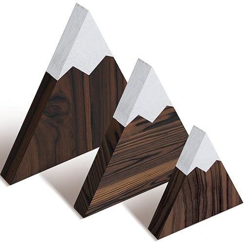 Maitys 3 Pcs 3 Size Mountain Shelf Decor Mountain Wooden Sign Farmhouse Wood Adventure Sign Woodland Nursery Decor Travel Table Centerpiece for Home(Coffee)