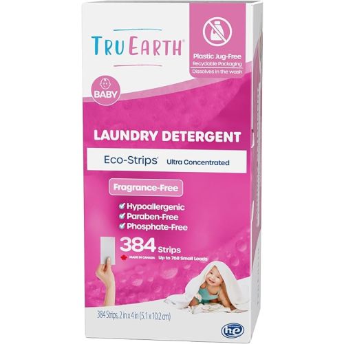 Tru Earth Baby Laundry Detergent Sheets/Strips for Sensitive Skin, 384 Count, Up to 768 Loads: Fragrance Free Detergent Laundry Newborn, Children, Clothes