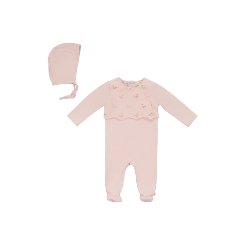 Girl Eyelet Romper with Matching Bonnet
