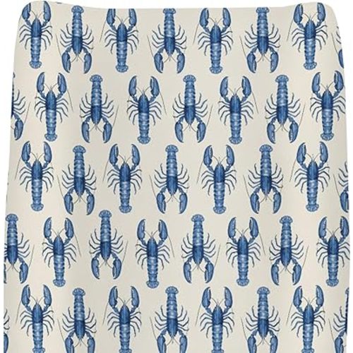 Watercolor Blue Lobster Changing Pad Covers for Baby Girls Boys Nautical Marine Animal Fitted Change Table Mats Neutral Sea Beach Summer Soft Diaper Change Table Sheets for 32''×16'' Contoured Pad