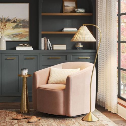 Gooseneck Floor Lamp with Natural Shade Brass - Threshold™: Adjustable, Rattan Shade, ETL Listed, Metal Base
